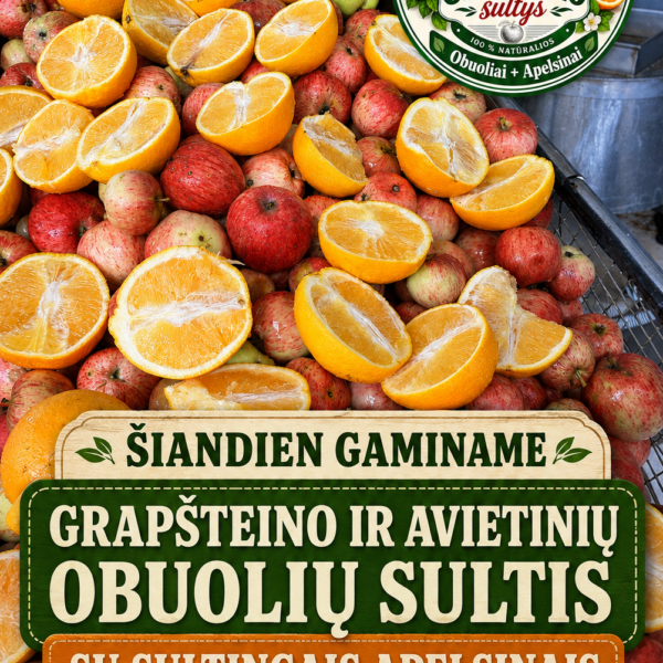 Avietinių ir „Gravenšteino“ obuolių sultys su apelsinais