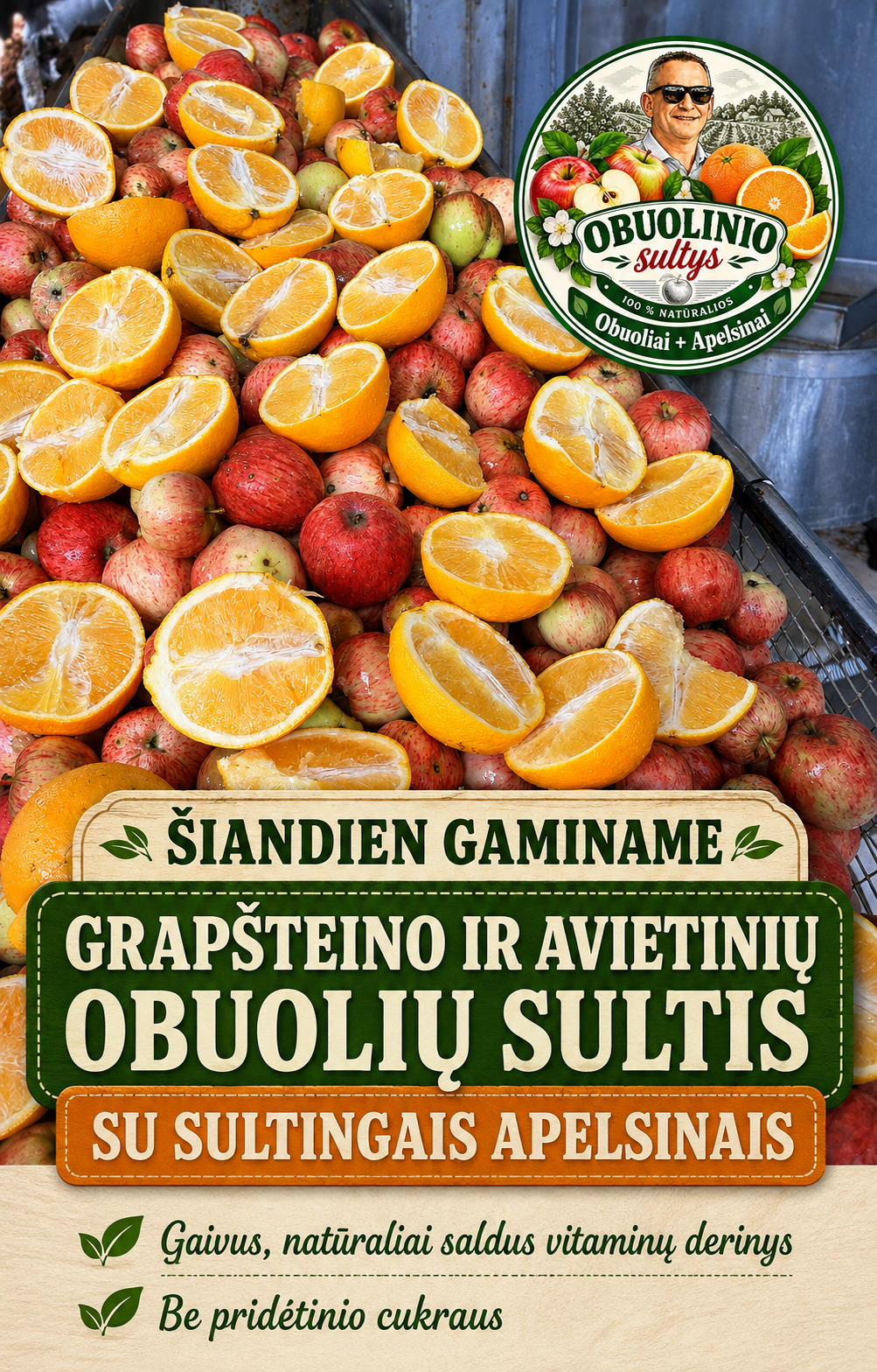 obuolinio-1866 Avietinių ir „Gravenšteino“ obuolių sultys su apelsinais - Image 1