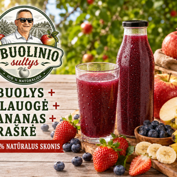 Obuolių, šilauogių, bananų ir braškių sultys
